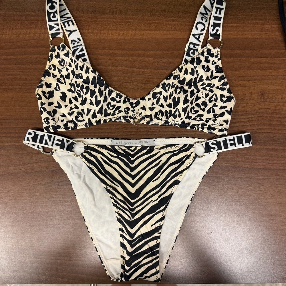 Stella McCartney Black and Cream Animal Print Bikini